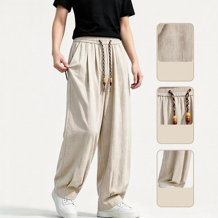 Buddha Stones Pantalon long uni à jambes droites et poches, coupe décontractée printemps-été, taille élastique avec cordon de serrage - image 22