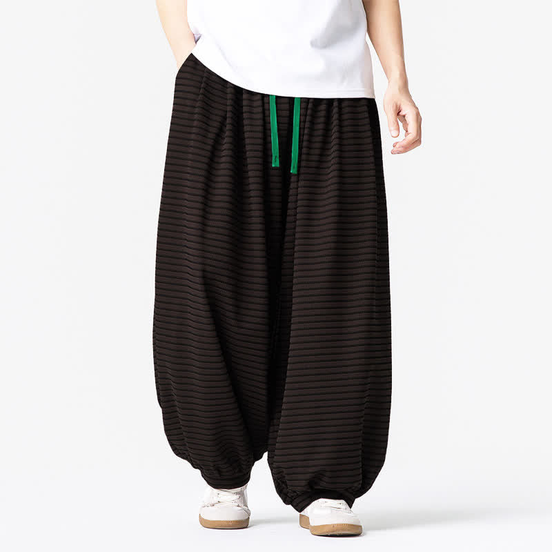 Buddha Stones Pantalon homme décontracté d'automne, minimaliste, à rayures et cordon de serrage, coupe 7/8, jambes droites, avec poches - image 1