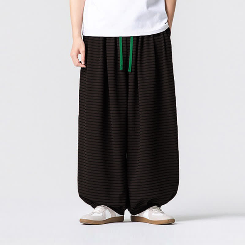 Buddha Stones Pantalon homme décontracté d'automne, minimaliste, à rayures et cordon de serrage, coupe 7/8, jambes droites, avec poches - SaddleBrown - US/UK/AU42, EU52 (3XL) - image 0