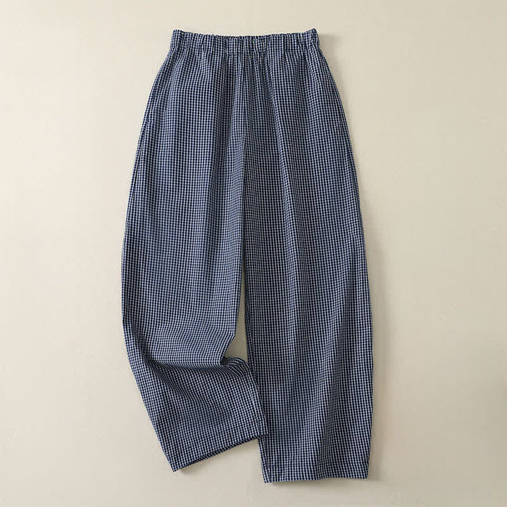 Buddha Stones Pantalon à carreaux vintage décontracté printemps-été, coupe 7/8, jambes droites, avec poches - SteelBlue - US12, UK/AU16, EU44 (2XL) - image 0
