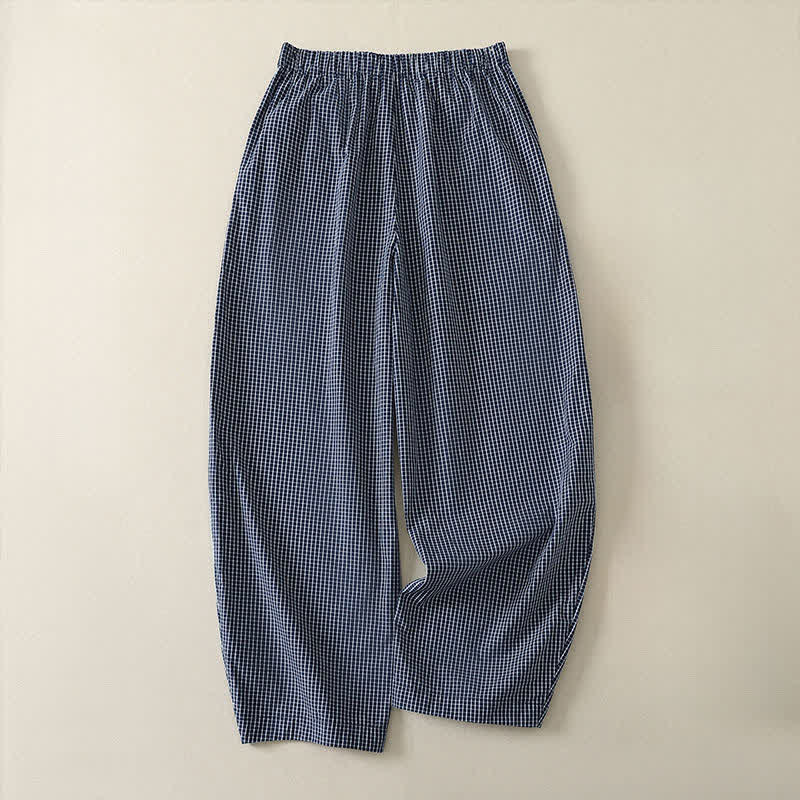 Buddha Stones Pantalon à carreaux vintage décontracté printemps-été, coupe 7/8, jambes droites, avec poches - image 1