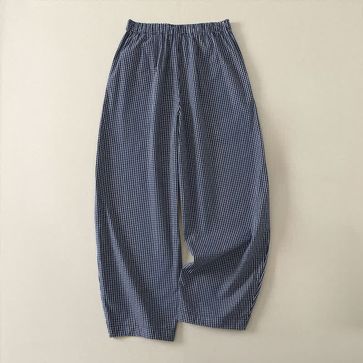 Buddha Stones Pantalon à carreaux vintage décontracté printemps-été, coupe 7/8, jambes droites, avec poches - image 1