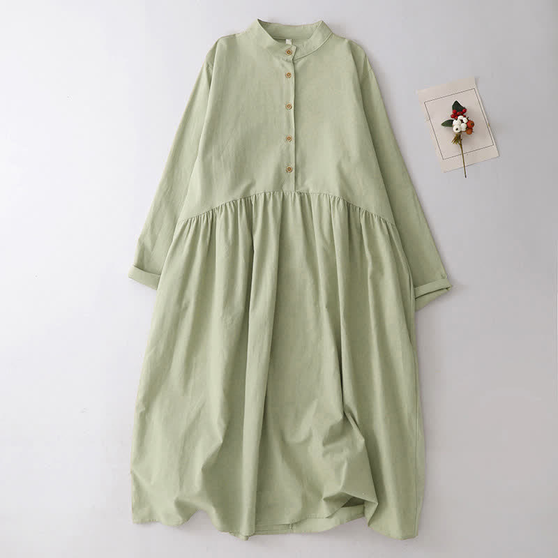 Buddha Stones Robe longue à manches longues et poches, style Tang, coupe décontractée printemps-automne, col mandarin, couleur unie. - Vert foncé - US12, UK/AU16, EU44 (2XL) - image 1