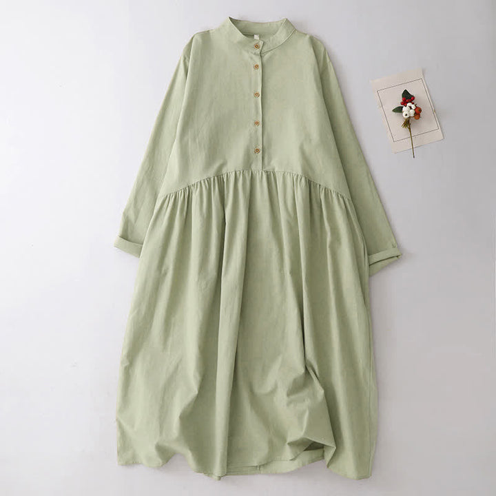 Buddha Stones Robe longue à manches longues et poches, style Tang, coupe décontractée printemps-automne, col mandarin, couleur unie. - Vert foncé - US12, UK/AU16, EU44 (2XL) - image 1
