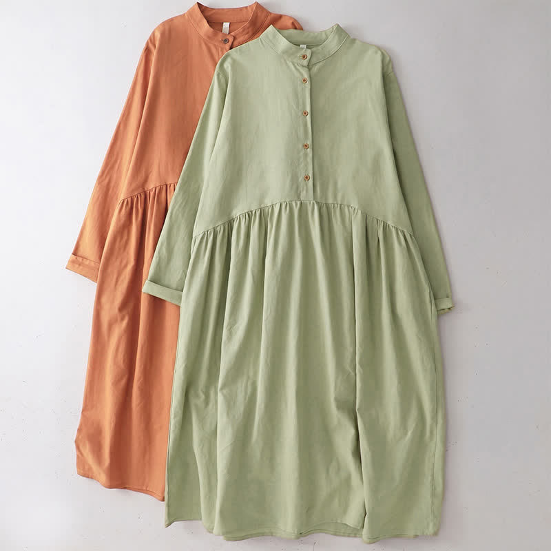 Buddha Stones Robe longue à manches longues et poches, style Tang, coupe décontractée printemps-automne, col mandarin, couleur unie. - image 0