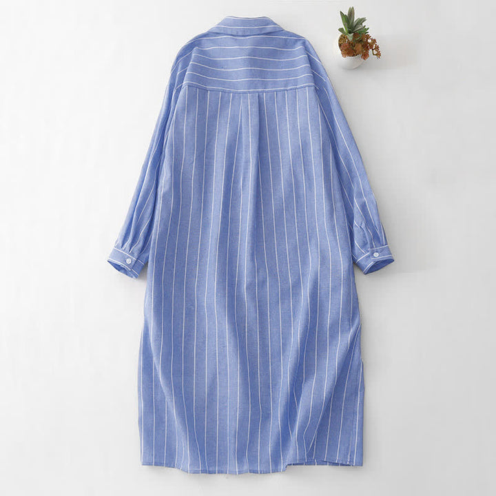 Buddha Stones Robes rayées minimalistes décontractées à manches longues pour femmes, boutonnées, style printemps - image 1