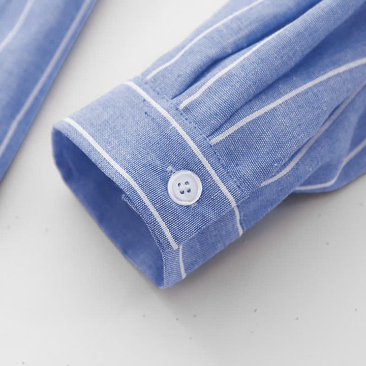 Buddha Stones Robes rayées minimalistes décontractées à manches longues pour femmes, boutonnées, style printemps - image 7