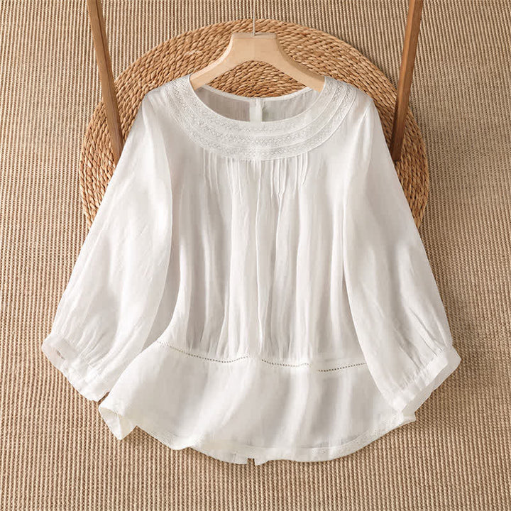 Buddha Stones T-shirt à manches longues pour femme, style décontracté et élégant, brodé, uni, idéal pour le printemps et l'été - Blanc - US12, UK/AU16, EU44 (2XL) - image 5