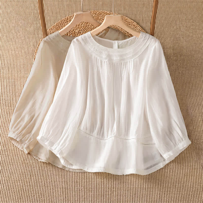 Buddha Stones T-shirt à manches longues pour femme, style décontracté et élégant, brodé, uni, idéal pour le printemps et l'été - image 12