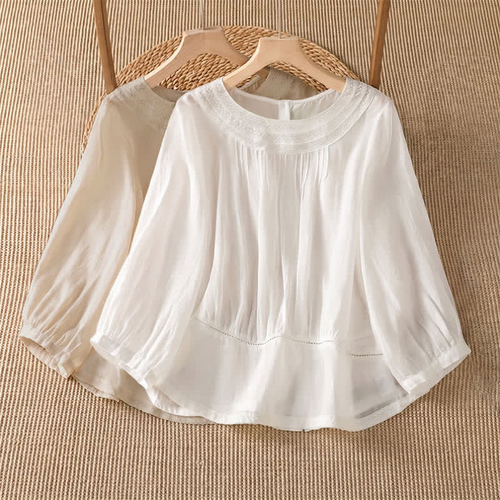 Buddha Stones T-shirt à manches longues pour femme, style décontracté et élégant, brodé, uni, idéal pour le printemps et l'été - image 12
