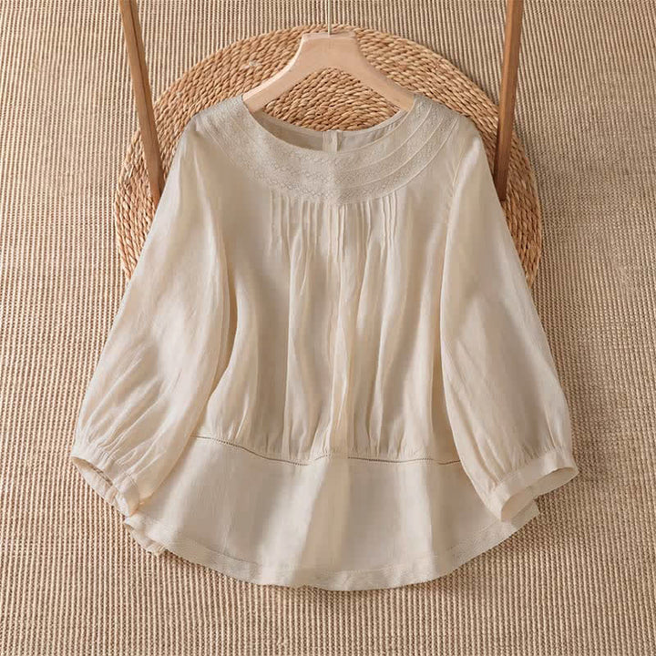 Buddha Stones T-shirt à manches longues pour femme, style décontracté et élégant, brodé, uni, idéal pour le printemps et l'été - Blanc antique - US12, UK/AU16, EU44 (2XL) - image 0