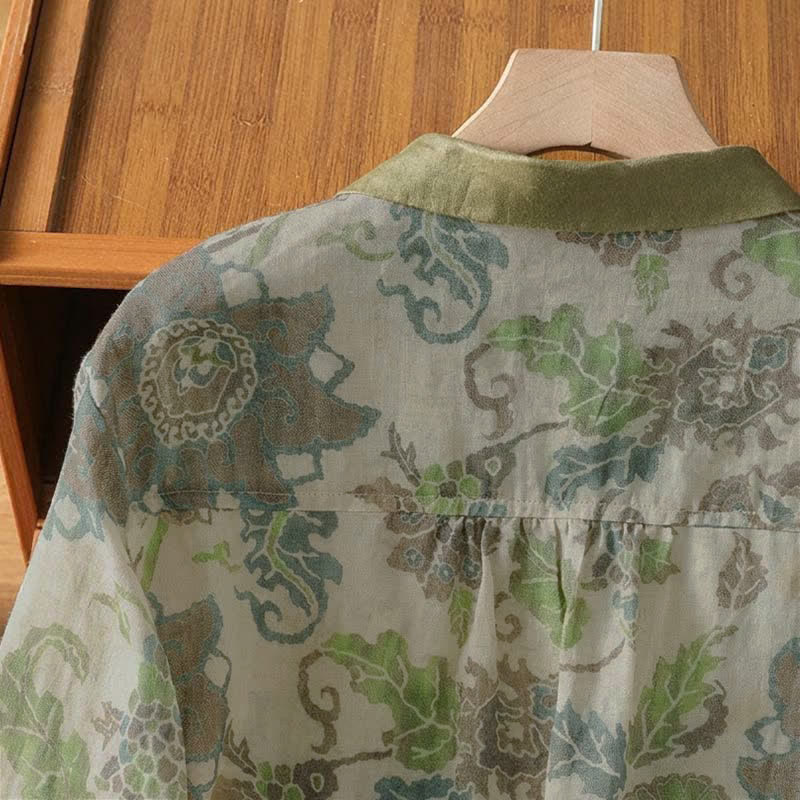 Buddha Stones Chemises à manches longues boutonnées à fleurs pour femmes, style vintage décontracté printemps-été, avec poche - image 4