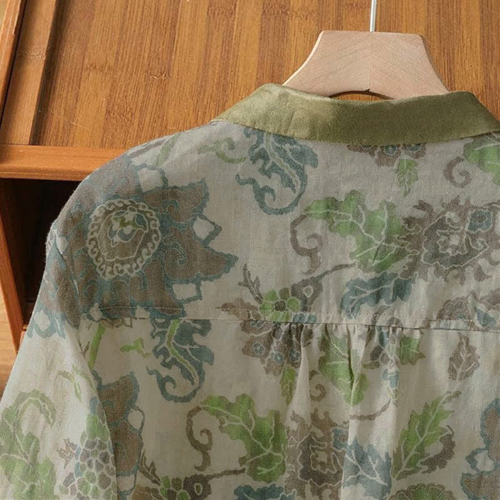 Buddha Stones Chemises à manches longues boutonnées à fleurs pour femmes, style vintage décontracté printemps-été, avec poche - image 4