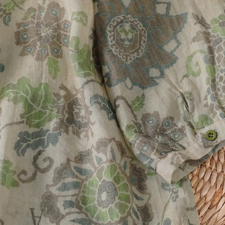 Buddha Stones Chemises à manches longues boutonnées à fleurs pour femmes, style vintage décontracté printemps-été, avec poche - image 8