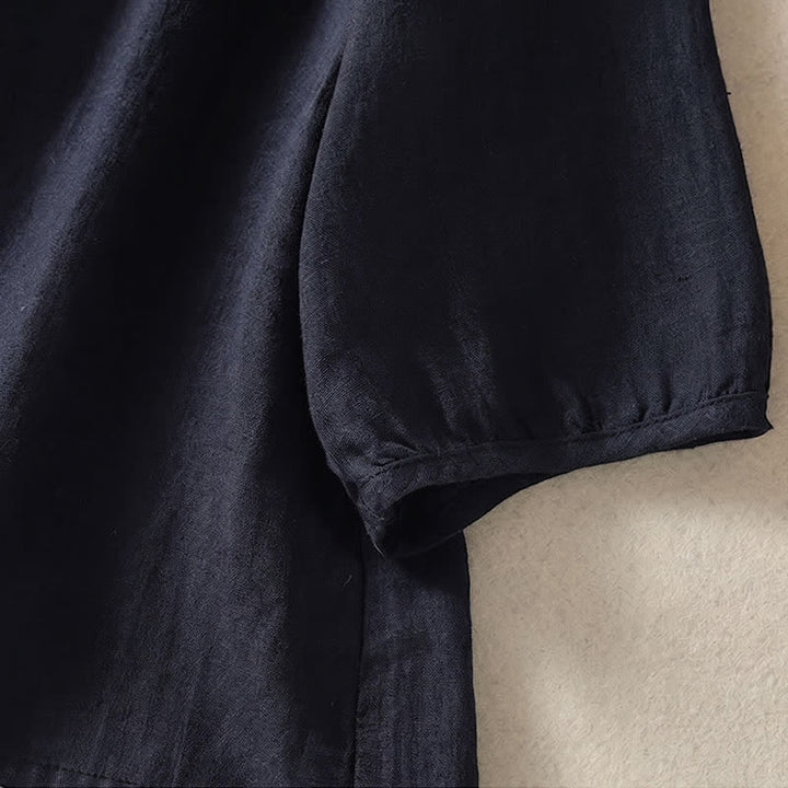 Buddha Stones Chemises à manches courtes unies à boutons pour femmes, style décontracté printemps-été - image 25