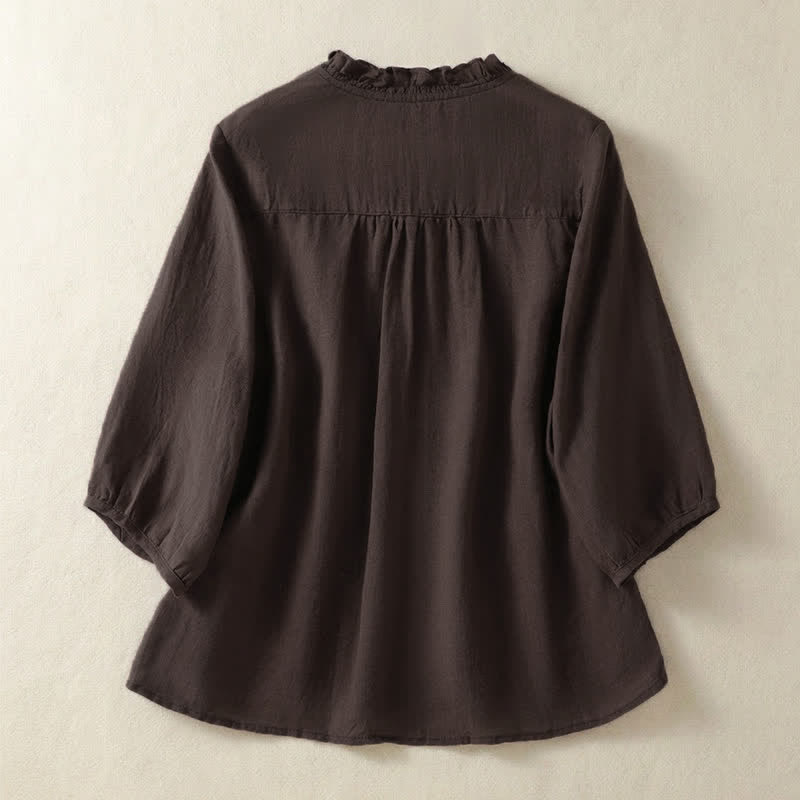 Buddha Stones Chemises à manches courtes unies à boutons pour femmes, style décontracté printemps-été - image 1