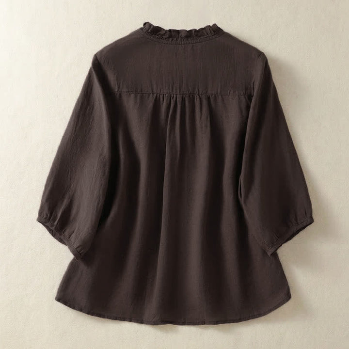 Buddha Stones Chemises à manches courtes unies à boutons pour femmes, style décontracté printemps-été - image 1