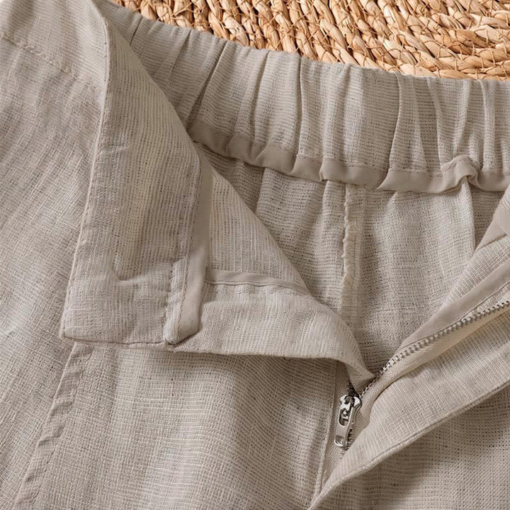 Buddha Stones Pantalon ample à jambes larges avec fermeture éclair, coupe décontractée printemps-été, et poches. - image 4