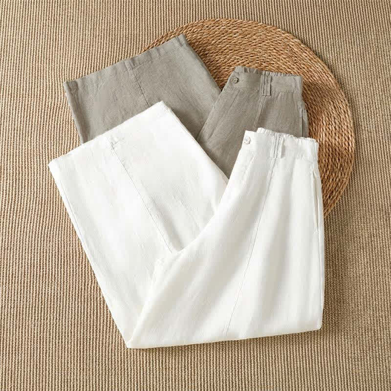 Buddha Stones Pantalon ample à jambes larges avec fermeture éclair, coupe décontractée printemps-été, et poches. - image 17
