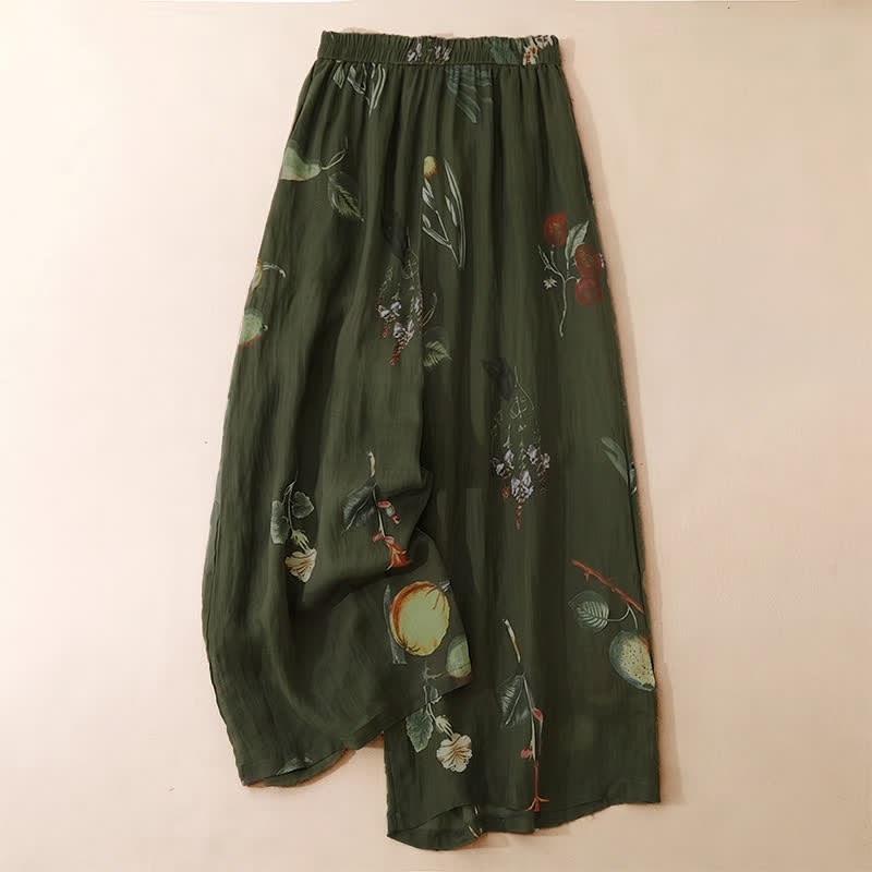 Buddha Stones Pantalon fleuri bohème printemps-été à la cheville, jambes larges et poches pour femme - Vert olive foncé - US12, UK/AU16, EU44 (2XL) - image 6