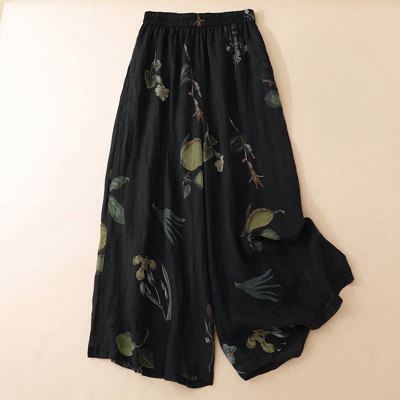 Buddha Stones Pantalon fleuri bohème printemps-été à la cheville, jambes larges et poches pour femme - Bleu nuit - US12, UK/AU16, EU44 (2XL) - image 0