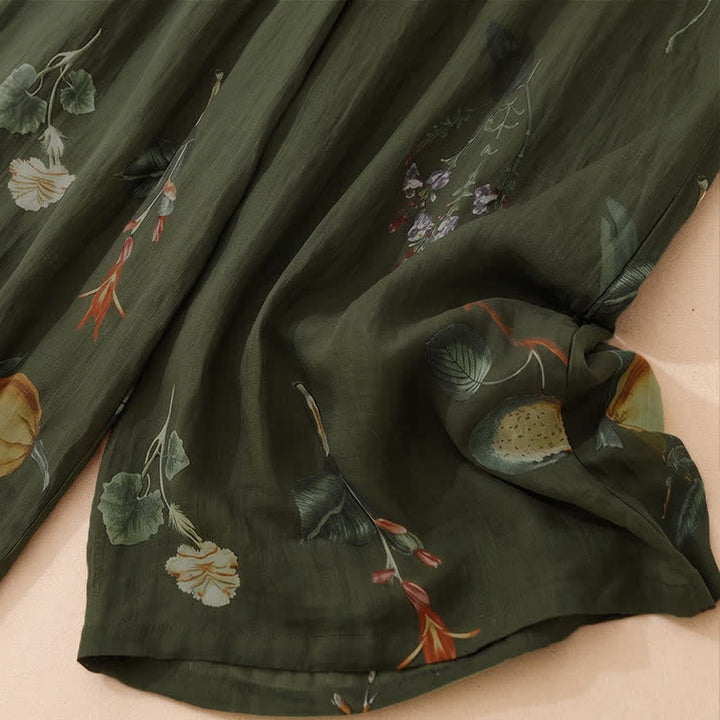 Buddha Stones Pantalon fleuri bohème printemps-été à la cheville, jambes larges et poches pour femme - image 12