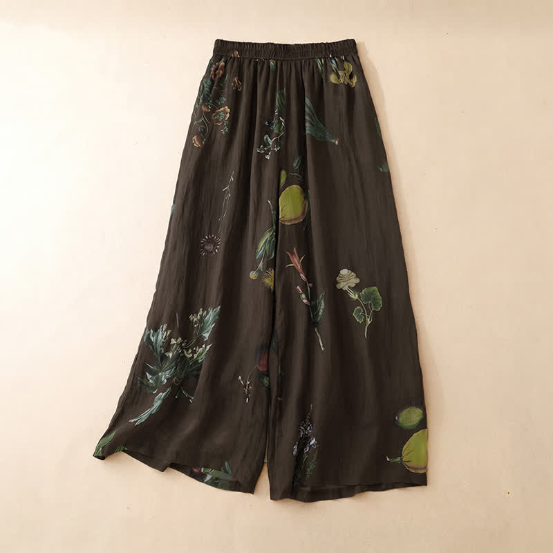 Buddha Stones Pantalon fleuri bohème printemps-été à la cheville, jambes larges et poches pour femme - SaddleBrown - US12, UK/AU16, EU44 (2XL) - image 15