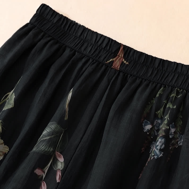 Buddha Stones Pantalon fleuri bohème printemps-été à la cheville, jambes larges et poches pour femme - image 1