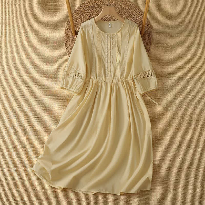 Buddha Stones Robe d'été bohème décontractée 2 pièces pour femme, col rond, manches 3/4 avec poches - PaleGoldenRod - US12, UK/AU16, EU44 (2XL) - image 0