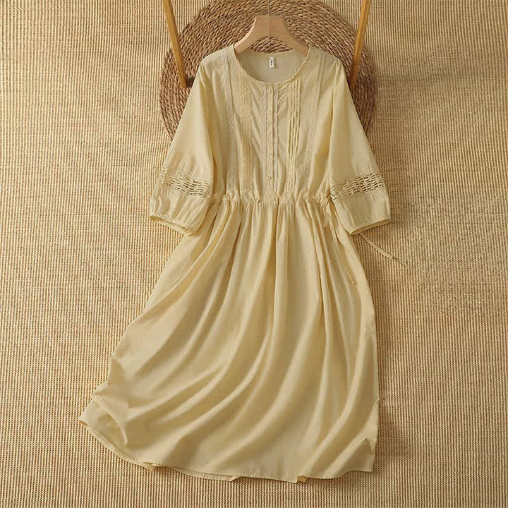 Buddha Stones Robe d'été bohème décontractée 2 pièces pour femme, col rond, manches 3/4 avec poches - PaleGoldenRod - US12, UK/AU16, EU44 (2XL) - image 0
