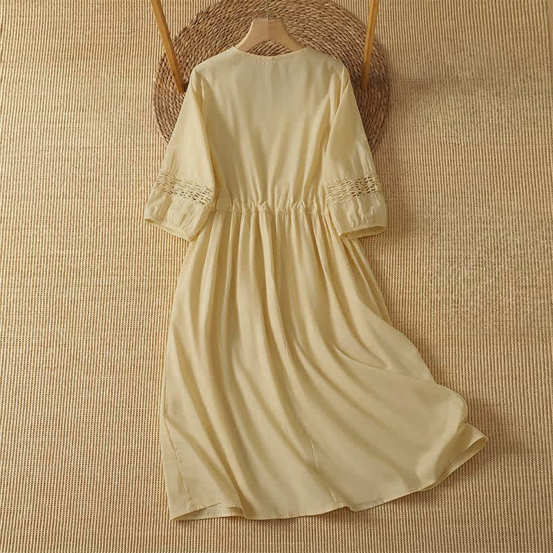 Buddha Stones Robe d'été bohème décontractée 2 pièces pour femme, col rond, manches 3/4 avec poches - image 1