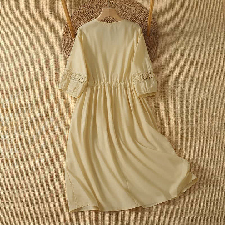 Buddha Stones Robe d'été bohème décontractée 2 pièces pour femme, col rond, manches 3/4 avec poches - image 1