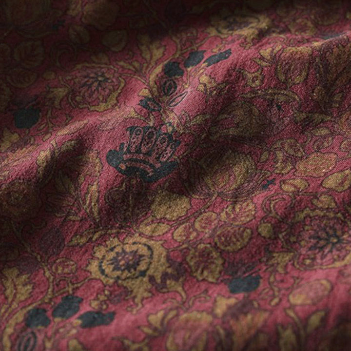 Robe midi femme à manches longues, coupe trapèze, motif floral rétro Buddha Stones - image 8
