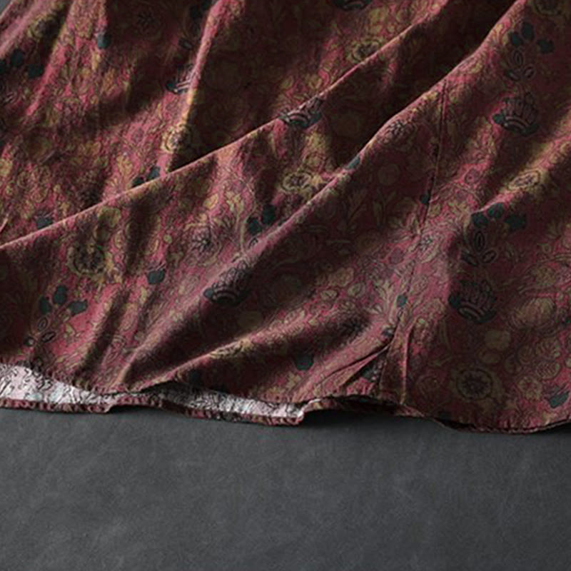 Robe midi femme à manches longues, coupe trapèze, motif floral rétro Buddha Stones - image 9
