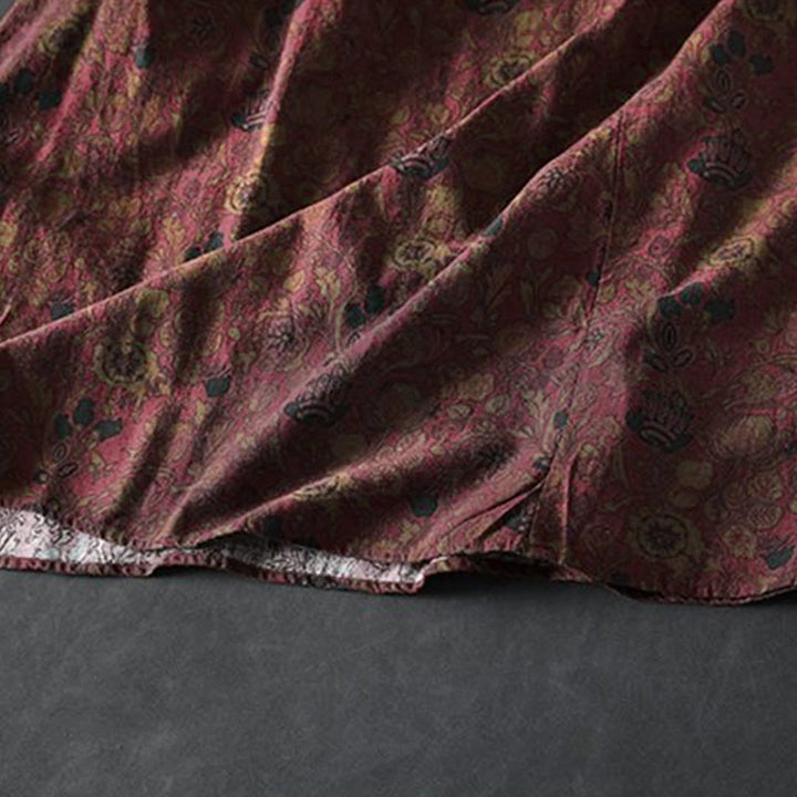 Robe midi femme à manches longues, coupe trapèze, motif floral rétro Buddha Stones - image 9