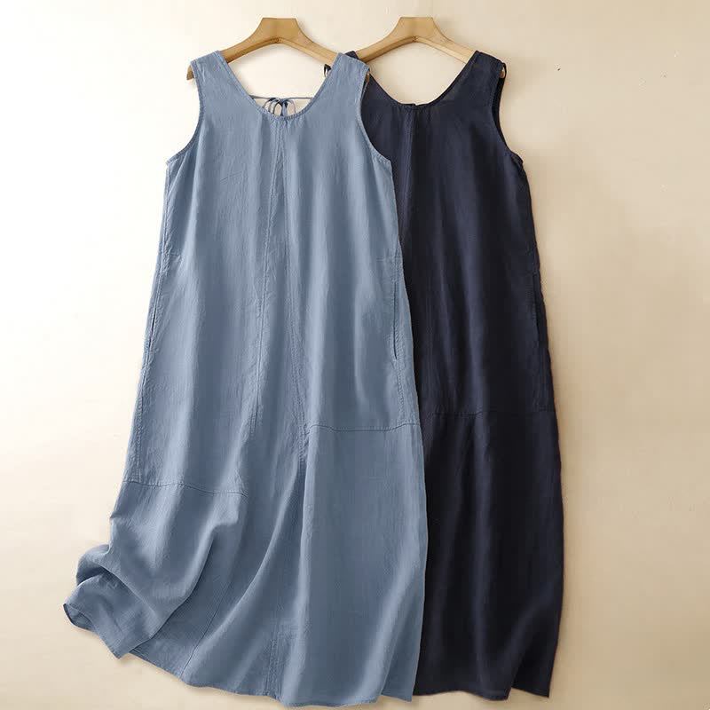 Buddha Stones Robe d'été minimaliste décontractée à col rond, sans manches et poches, pour femme. - image 17
