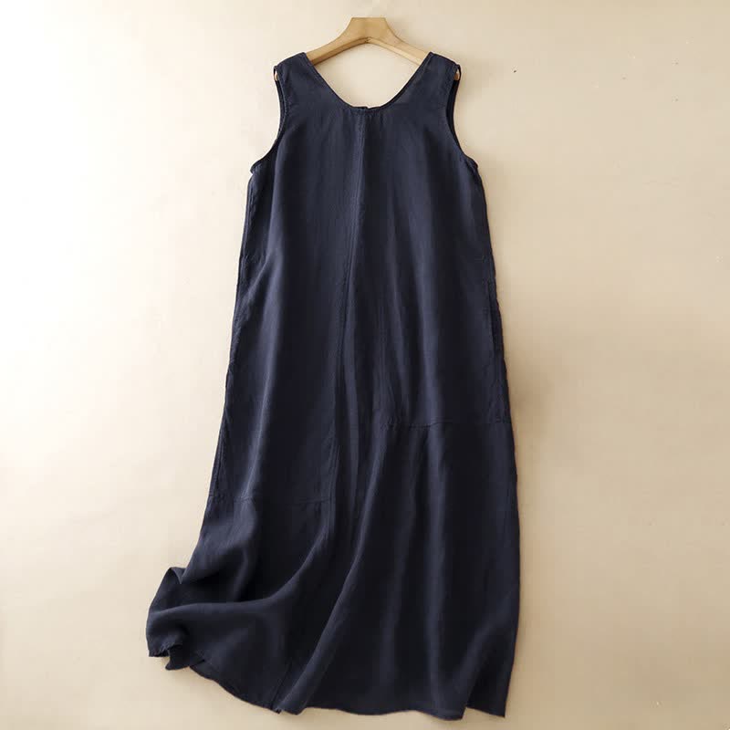 Buddha Stones Robe d'été minimaliste décontractée à col rond, sans manches et poches, pour femme. - Marine - US14, UK/AU18, EU46 (2XL) - image 9