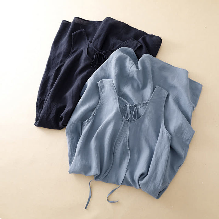Buddha Stones Robe d'été minimaliste décontractée à col rond, sans manches et poches, pour femme. - image 18