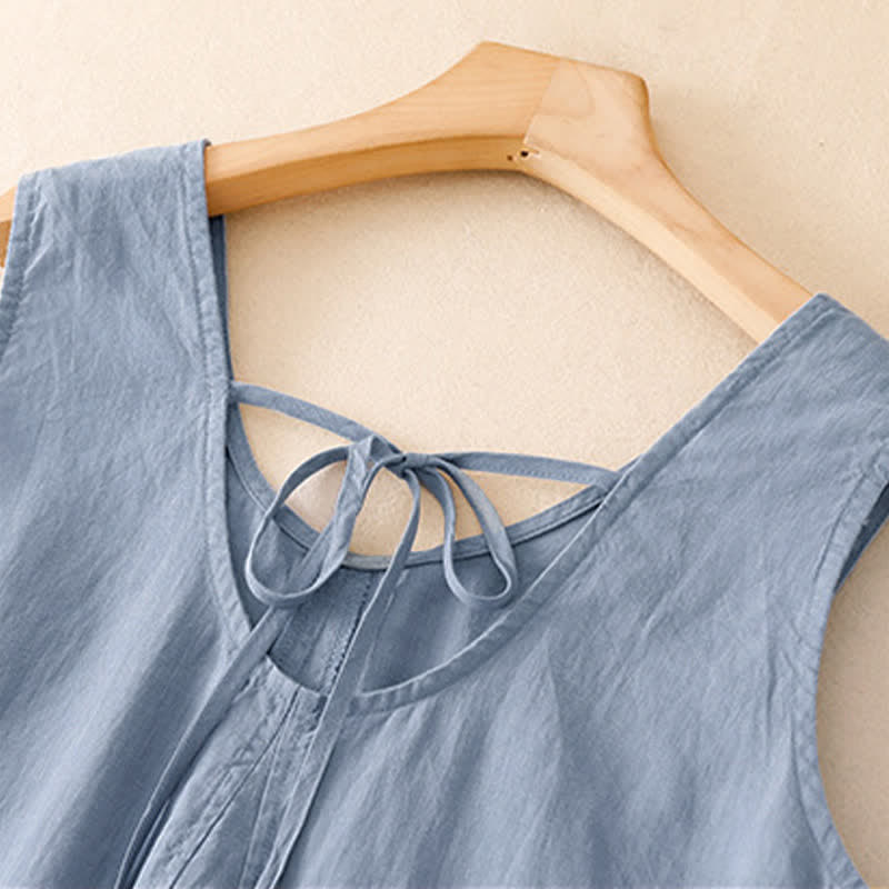 Buddha Stones Robe d'été minimaliste décontractée à col rond, sans manches et poches, pour femme. - image 2