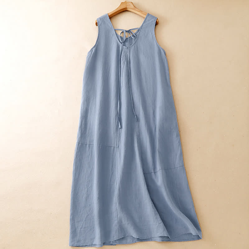 Buddha Stones Robe d'été minimaliste décontractée à col rond, sans manches et poches, pour femme. - image 1