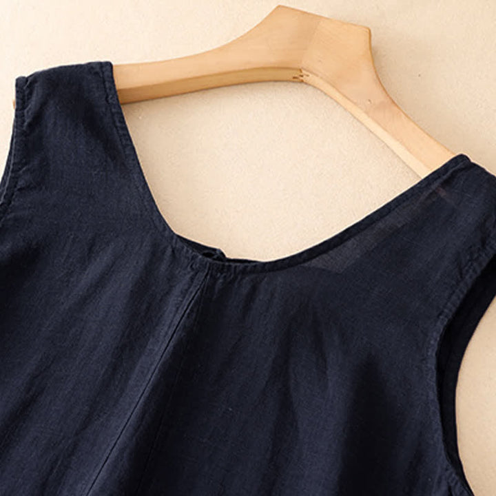 Buddha Stones Robe d'été minimaliste décontractée à col rond, sans manches et poches, pour femme. - image 10
