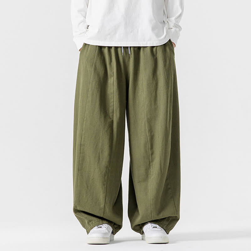 Buddha Stones Pantalon long décontracté d'automne en coton uni avec cordon de serrage et poches, coupe droite, avec poches - Vert olive - US/UK/AU46，EU56 (5XL) - image 18