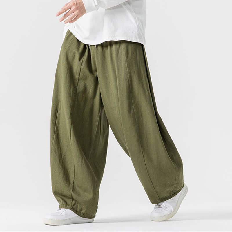 Buddha Stones Pantalon long décontracté d'automne en coton uni avec cordon de serrage et poches, coupe droite, avec poches - image 19