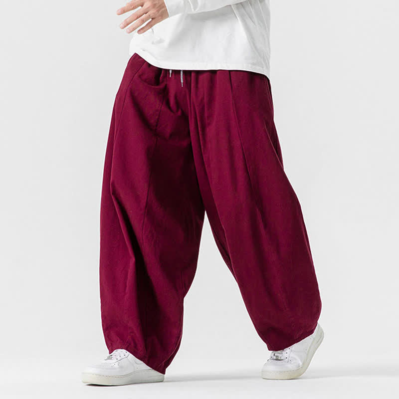 Buddha Stones Pantalon long décontracté d'automne en coton uni avec cordon de serrage et poches, coupe droite, avec poches - image 42
