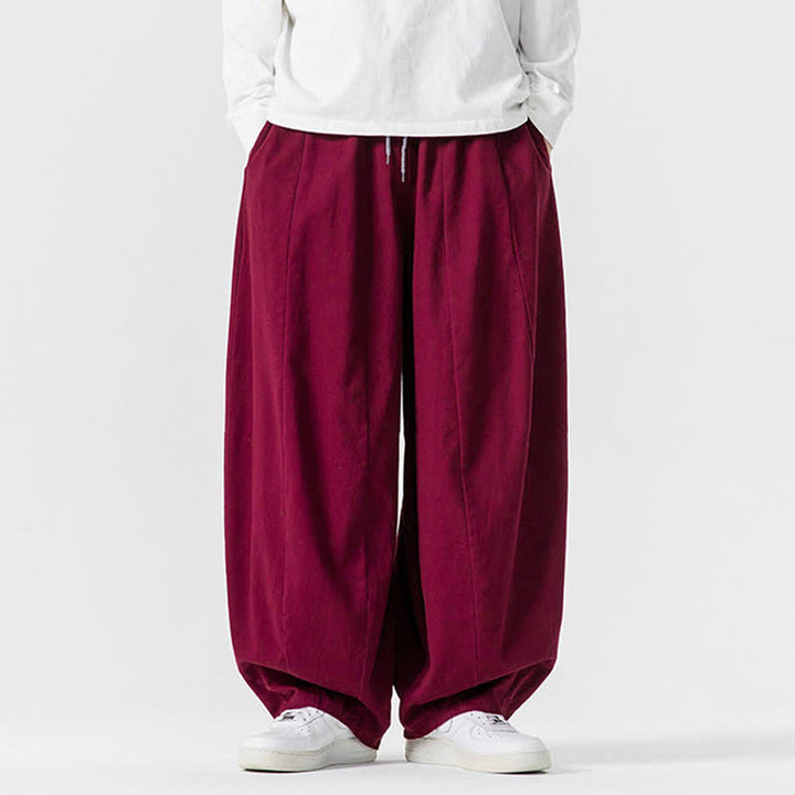 Buddha Stones Pantalon long décontracté d'automne en coton uni avec cordon de serrage et poches, coupe droite, avec poches - Bordeaux - US/UK/AU46，EU56 (5XL) - image 41