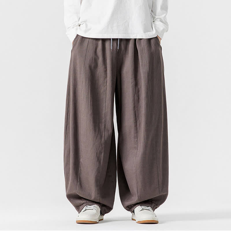 Buddha Stones Pantalon long décontracté d'automne en coton uni avec cordon de serrage et poches, coupe droite, avec poches - Gris - US/UK/AU46，EU56 (5XL) - image 0