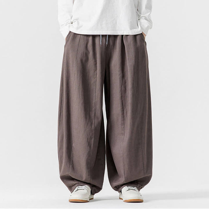 Buddha Stones Pantalon long décontracté d'automne en coton uni avec cordon de serrage et poches, coupe droite, avec poches - Gris - US/UK/AU46，EU56 (5XL) - image 0