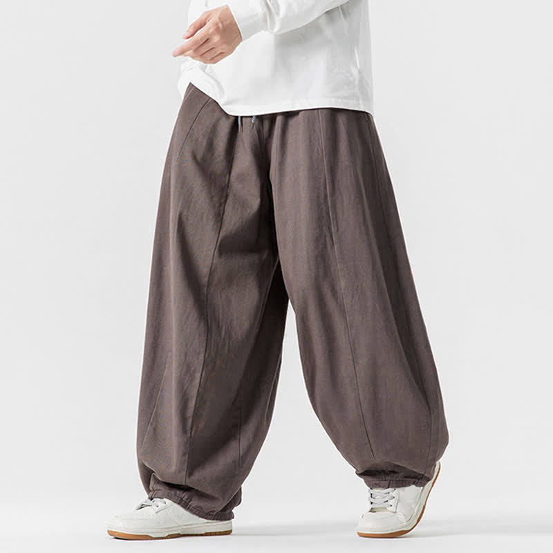 Buddha Stones Pantalon long décontracté d'automne en coton uni avec cordon de serrage et poches, coupe droite, avec poches - image 1