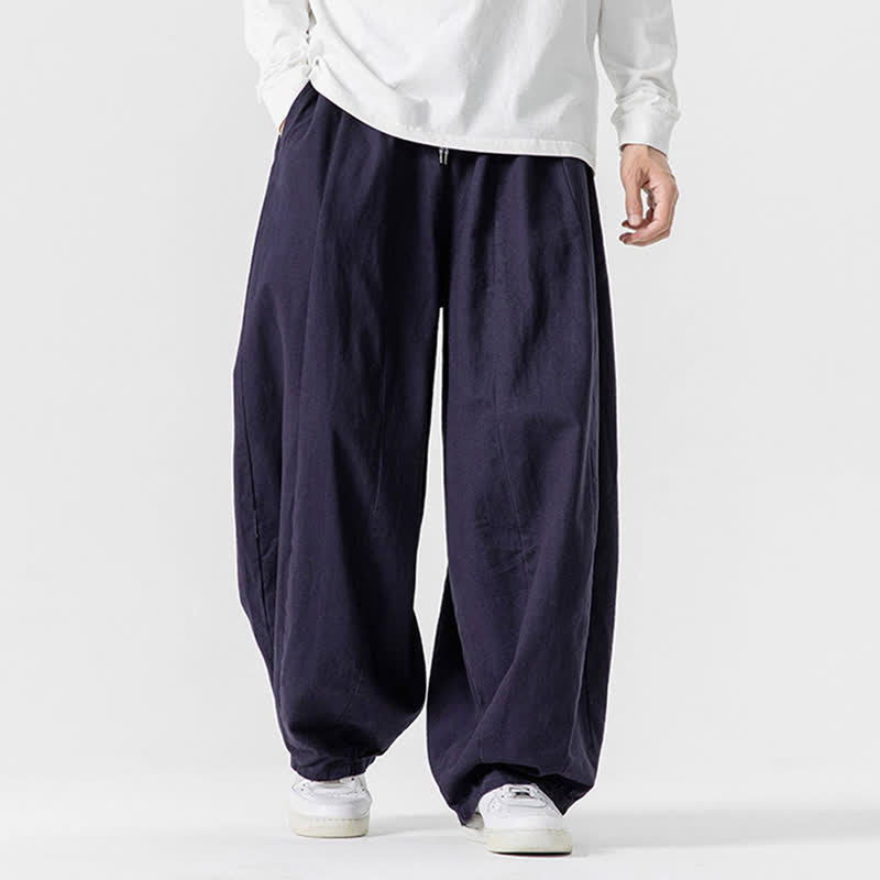 Buddha Stones Pantalon long décontracté d'automne en coton uni avec cordon de serrage et poches, coupe droite, avec poches - Bleu nuit - US/UK/AU46，EU56 (5XL) - image 26