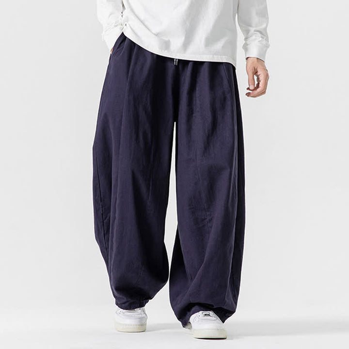 Buddha Stones Pantalon long décontracté d'automne en coton uni avec cordon de serrage et poches, coupe droite, avec poches - Bleu nuit - US/UK/AU46，EU56 (5XL) - image 26